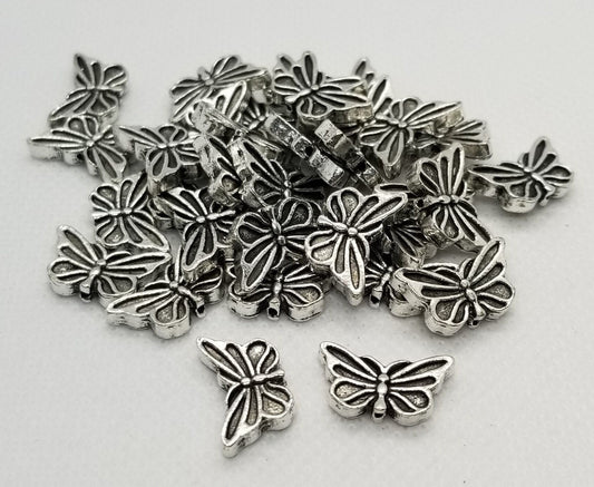 10 pieces Silver Butterfly Charm, Tibetan Style Alloy, Cadmium, Nickel, Lead Free, Antique Silver, 10x16.5x3mm,Hole 1mm, Hole Nose to Tail