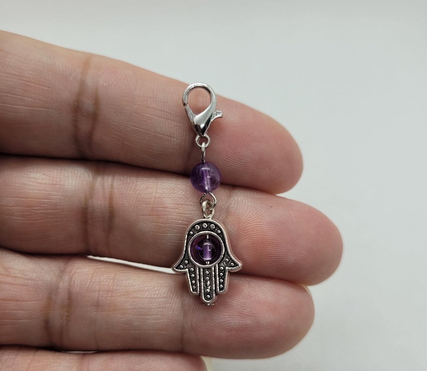 5 pcs Silver Zipper Pull, Keychain Tag w Lobster Claw, Mixed Stone Accent & Hamsa Hand/Hand of Fatima/Hand of Miriam, 40mm, see description