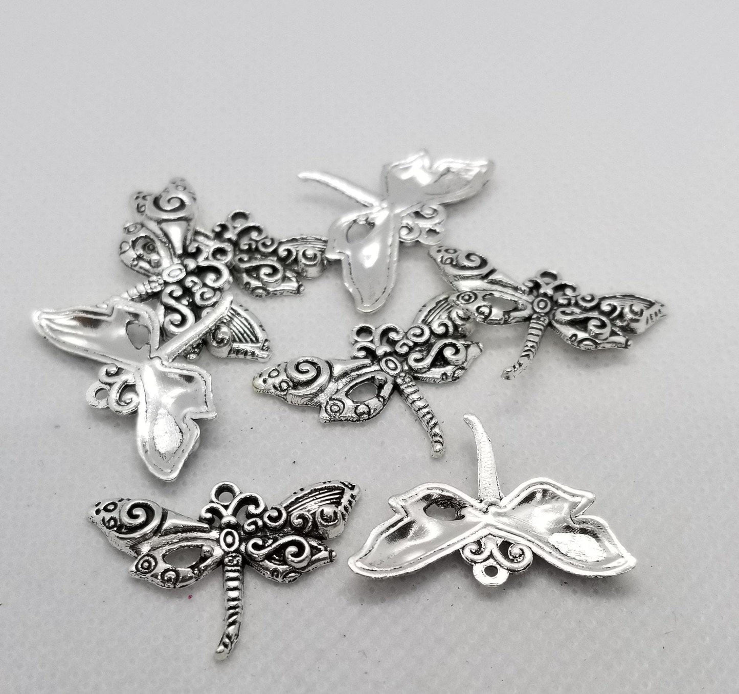 5 pieces Large Silver Dragonfly Pendants, Tibetan Style Alloy, Cadmium and Lead Free, Antique Silver, 20.5x28.5x3.5mm, Hole: 1.5mm