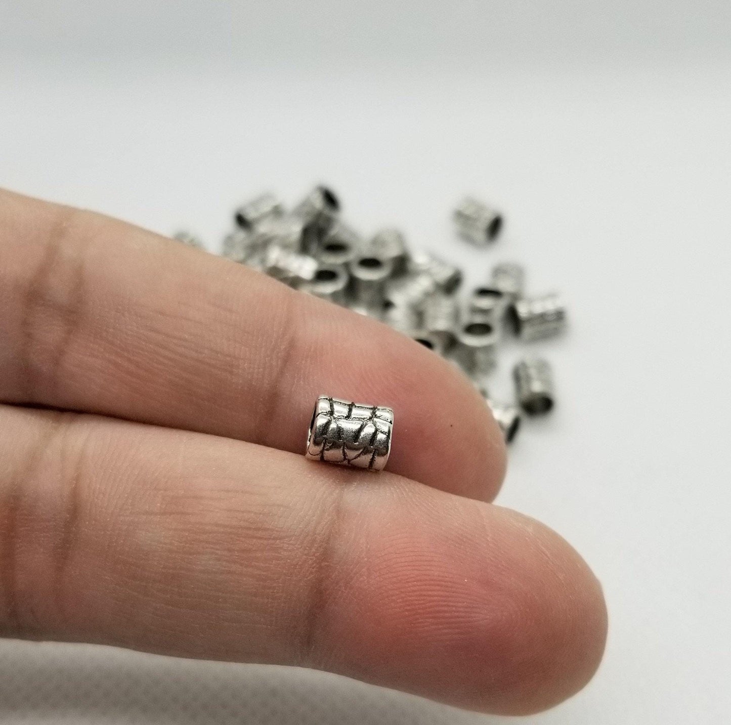 10 pieces Etched Silver Tube Beads, Tibetan Style Alloy, Lead, Nickel, Cadmium Free, Column, Antique Silver, 7x6mm, hole 4mm