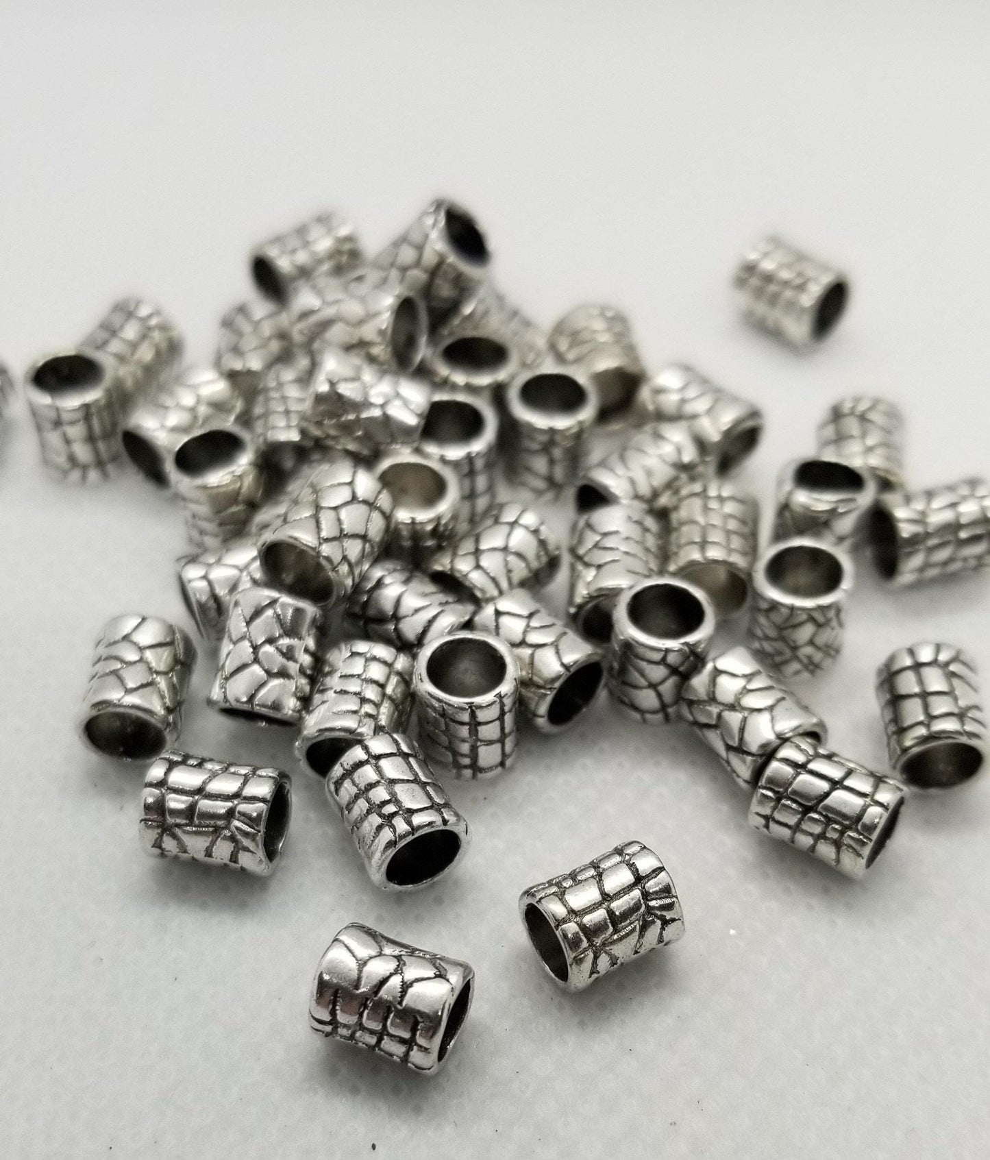 10 pieces Etched Silver Tube Beads, Tibetan Style Alloy, Lead, Nickel, Cadmium Free, Column, Antique Silver, 7x6mm, hole 4mm