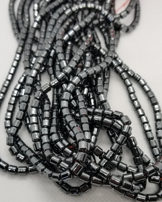 1 strand Black Hematite Tube Beads, Column, Non-Magnetic Synthetic, Black colour plated, 4x5mm, Hole 1mm, about 75pcs/str, 15.5 inch strand