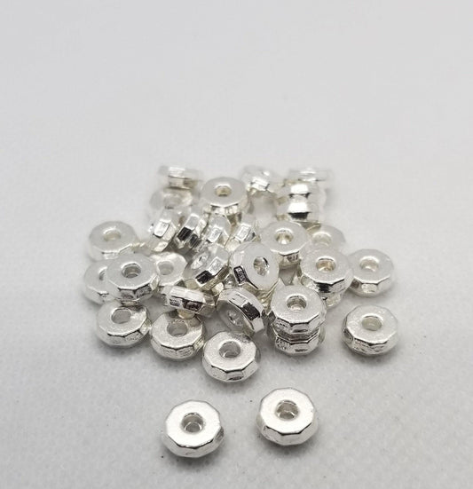 20 pieces Bright Silver Rondelles, Faceted, Tibetan Style Spacer Beads, Cadmium, Nickel, Lead Free, 8x3mm, Hole 2mm