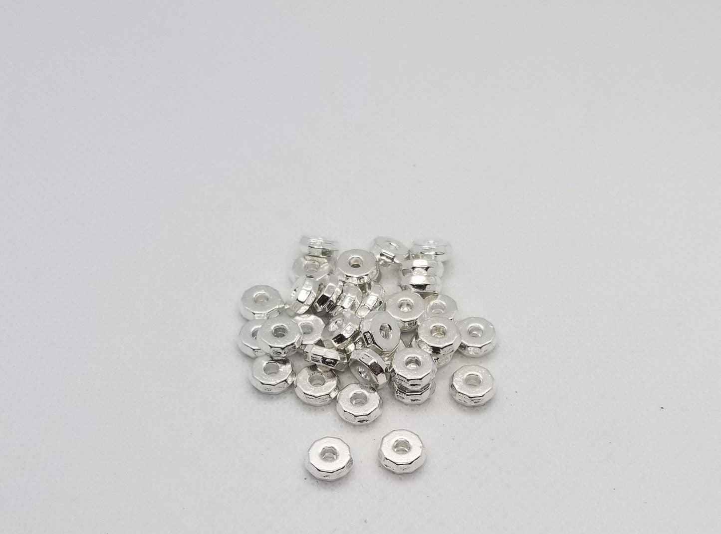 20 pieces Bright Silver Rondelles, Faceted, Tibetan Style Spacer Beads, Cadmium, Nickel, Lead Free, 8x3mm, Hole 2mm