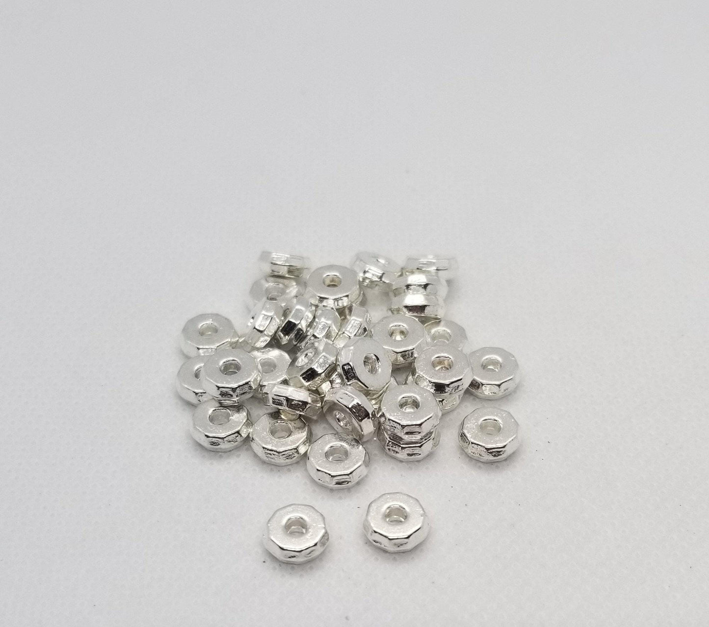 20 pieces Bright Silver Rondelles, Faceted, Tibetan Style Spacer Beads, Cadmium, Nickel, Lead Free, 8x3mm, Hole 2mm