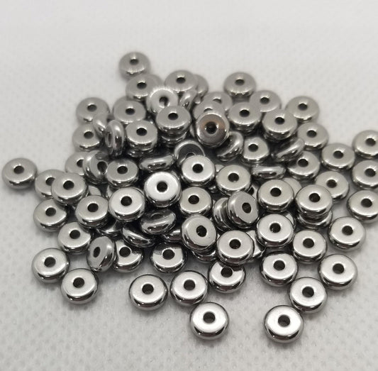 10 pcs Stainless Steel Heishi Disc Spacer Beads, 304 Stainless Steel, Rondelle, Dark Silver Color, Stainless Steel Colour, 6x2mm, Hole 1.6mm