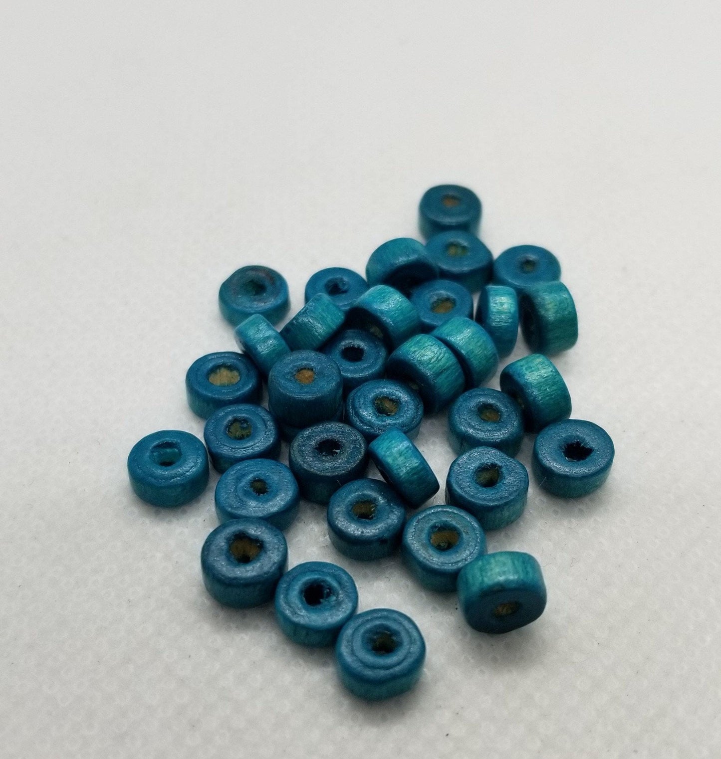 50 pieces  Natural Maple Wood Beads, Lead Free, Flat Round, Heishi Disc, Dyed, Dark Turquoise or Coconut Brown, 6x3mm, Hole: 2mm