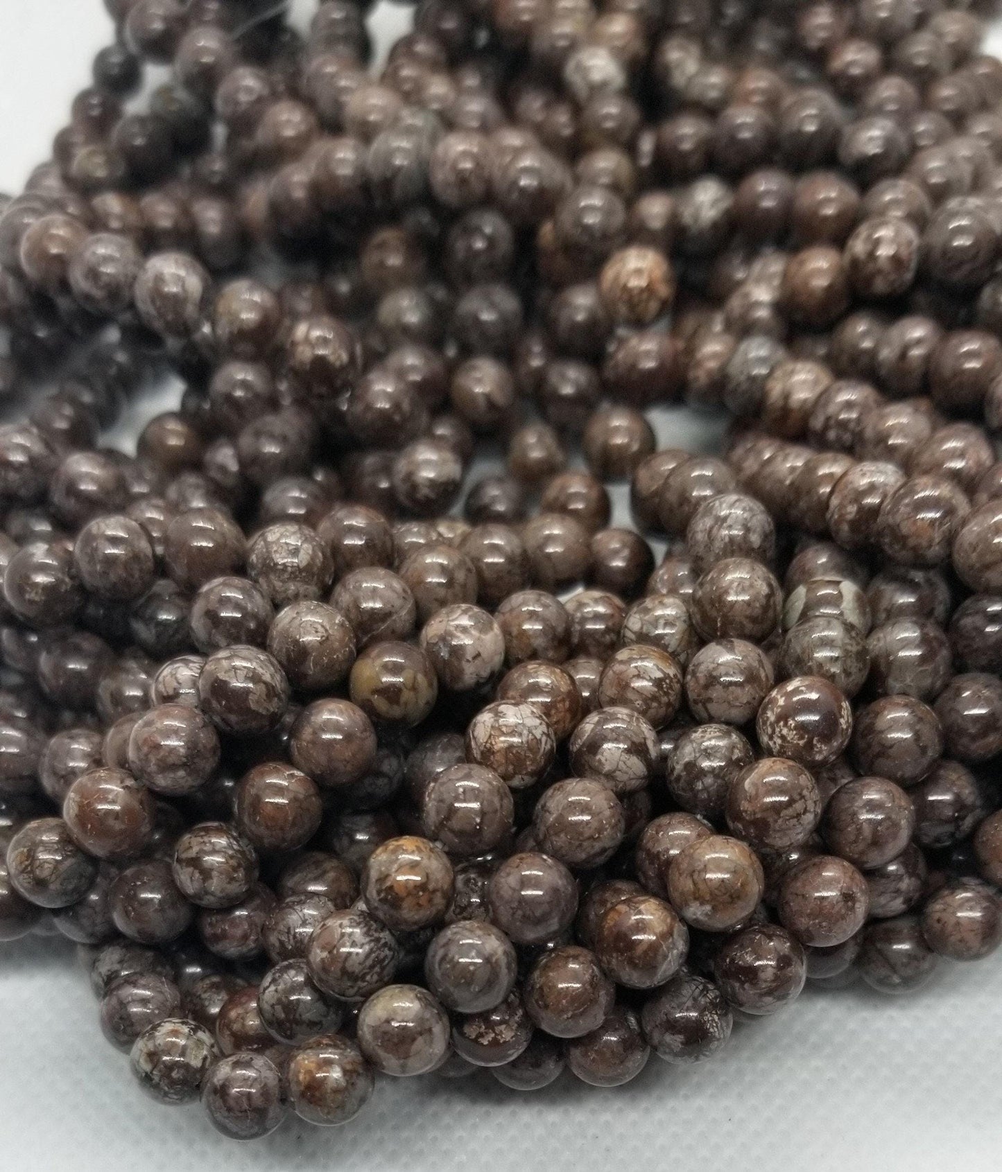 1 strand Natural Snowflake Obsidian Beads, Polished Strands, Coffee Color, Round, 6~6.5mm, Hole 1mm, about 60pcs/strand, 15" Full Strand