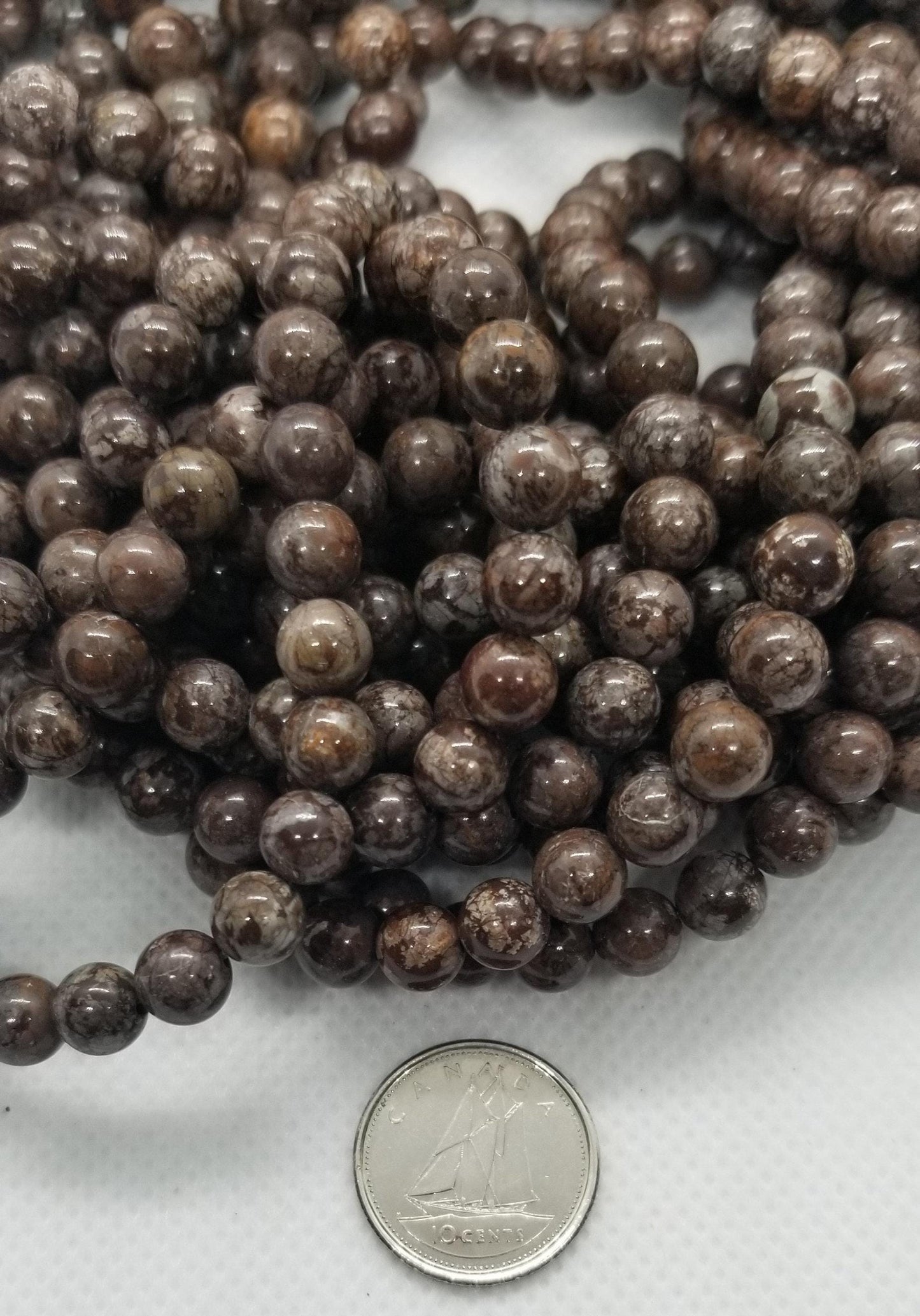 1 strand Natural Snowflake Obsidian Beads, Polished Strands, Coffee Color, Round, 6~6.5mm, Hole 1mm, about 60pcs/strand, 15" Full Strand