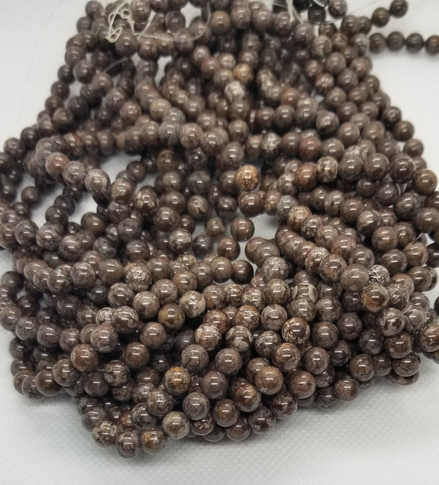 1 strand Natural Snowflake Obsidian Beads, Polished Strands, Coffee Color, Round, 6~6.5mm, Hole 1mm, about 60pcs/strand, 15" Full Strand