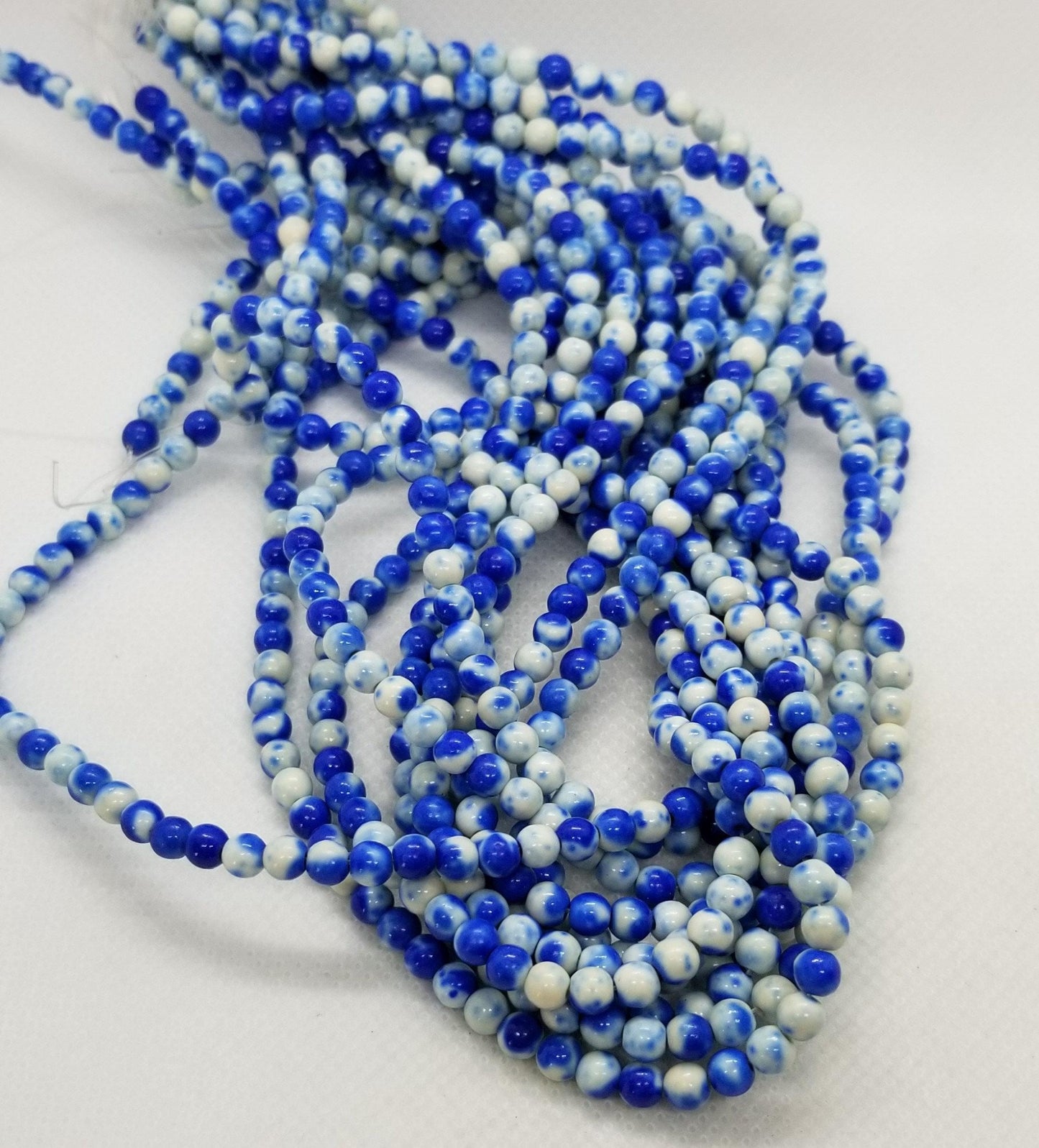 1 strand Ocean White Jade Beads, Round, Synthetic, Dyed Royal Blue, 4mm, Hole 1mm, approx 90pcs/strand, Full 15" strand