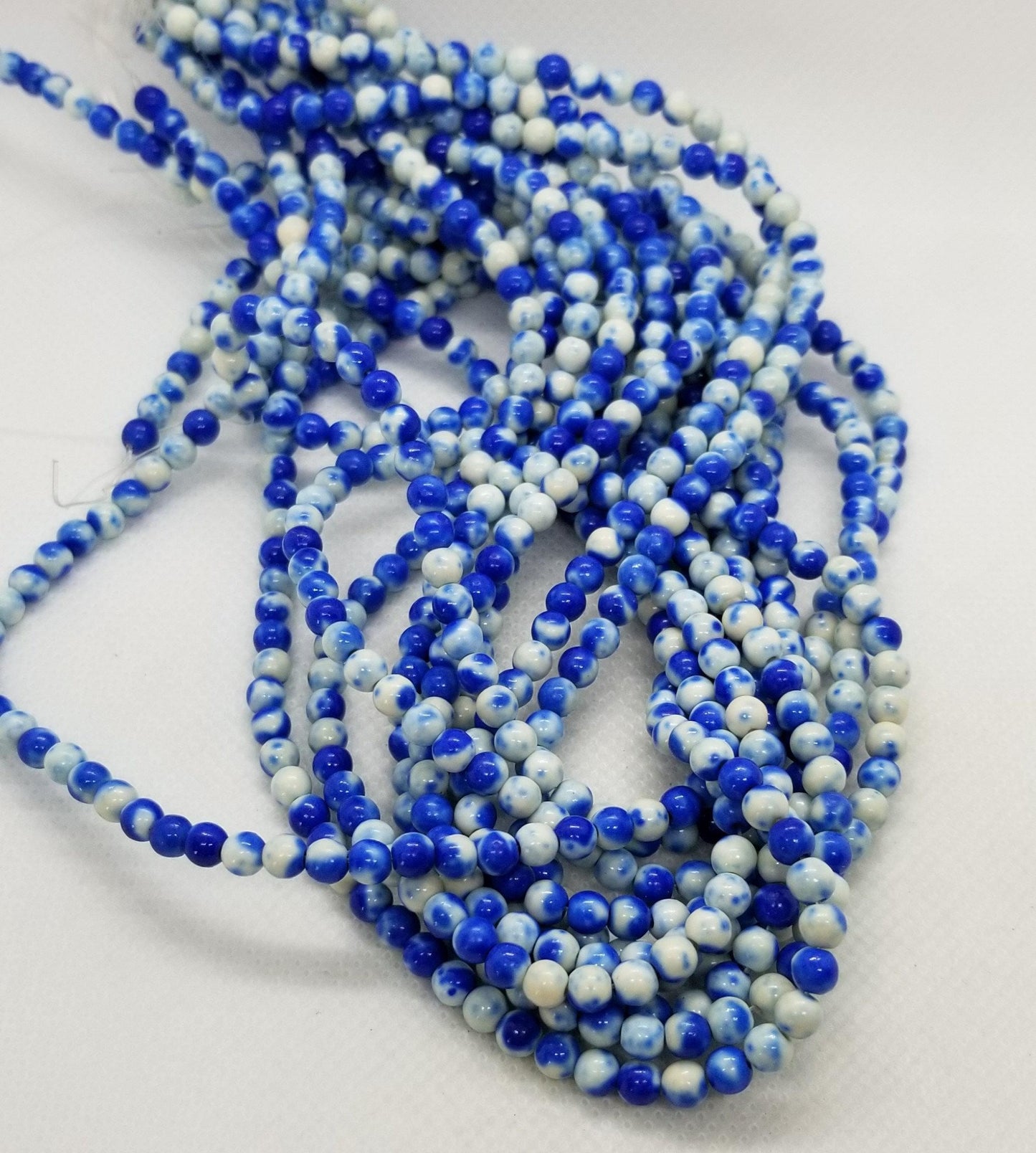 1 strand Ocean White Jade Beads, Round, Synthetic, Dyed Royal Blue, 4mm, Hole 1mm, approx 90pcs/strand, Full 15" strand