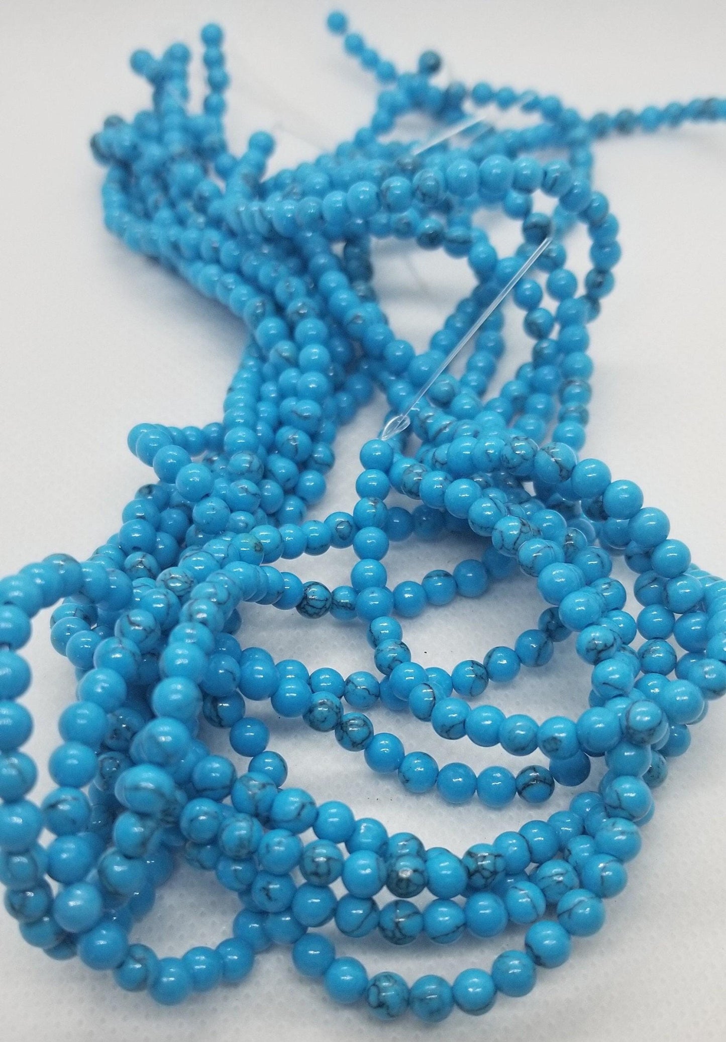 1 strand 4mm Turquoise Beads, Round, Dyed Dark Turquoise, 4mm, Hole 1mm, about 90pcs per strand, Full 16" strand
