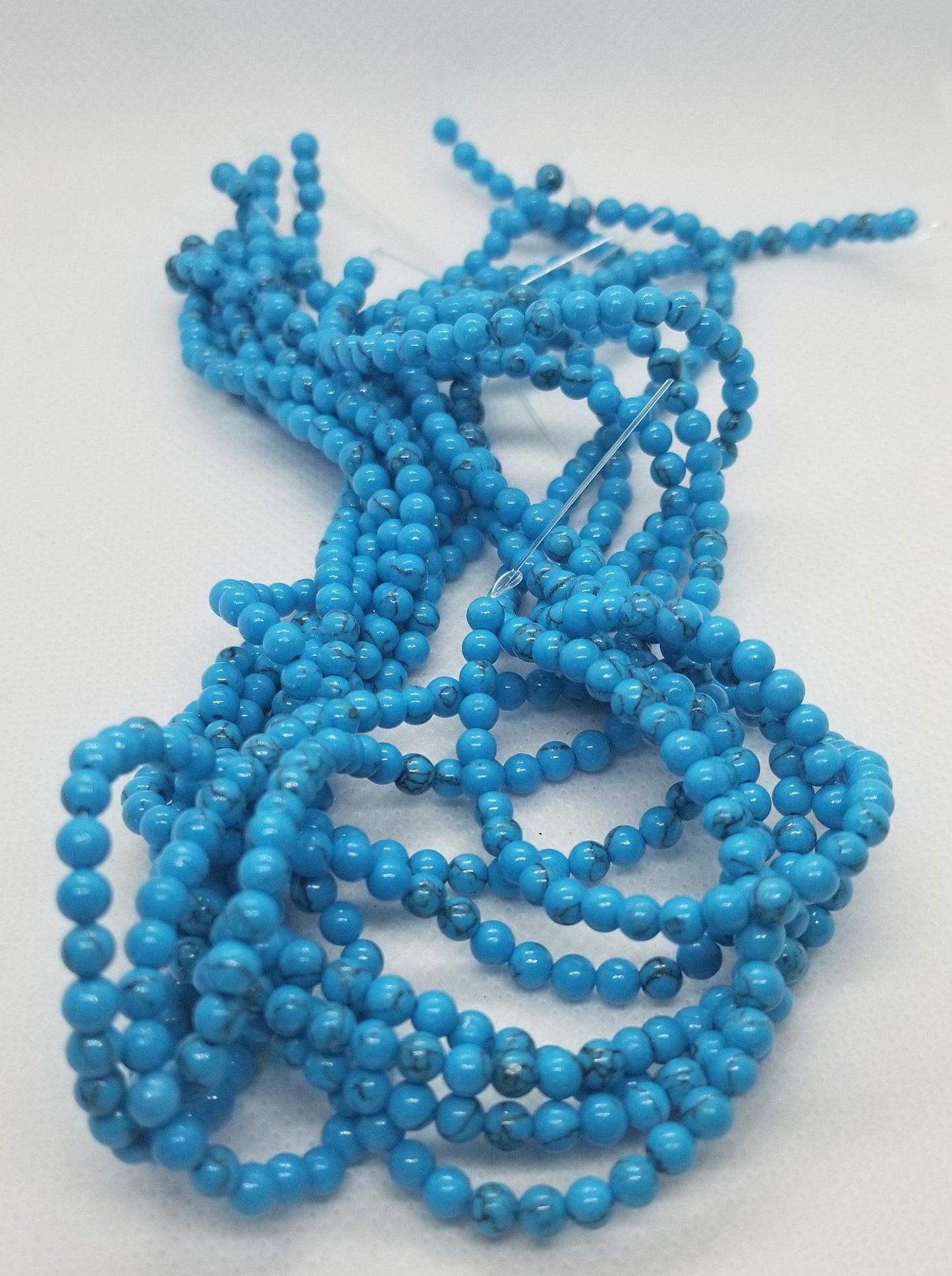 1 strand 4mm Turquoise Beads, Round, Dyed Dark Turquoise, 4mm, Hole 1mm, about 90pcs per strand, Full 16" strand