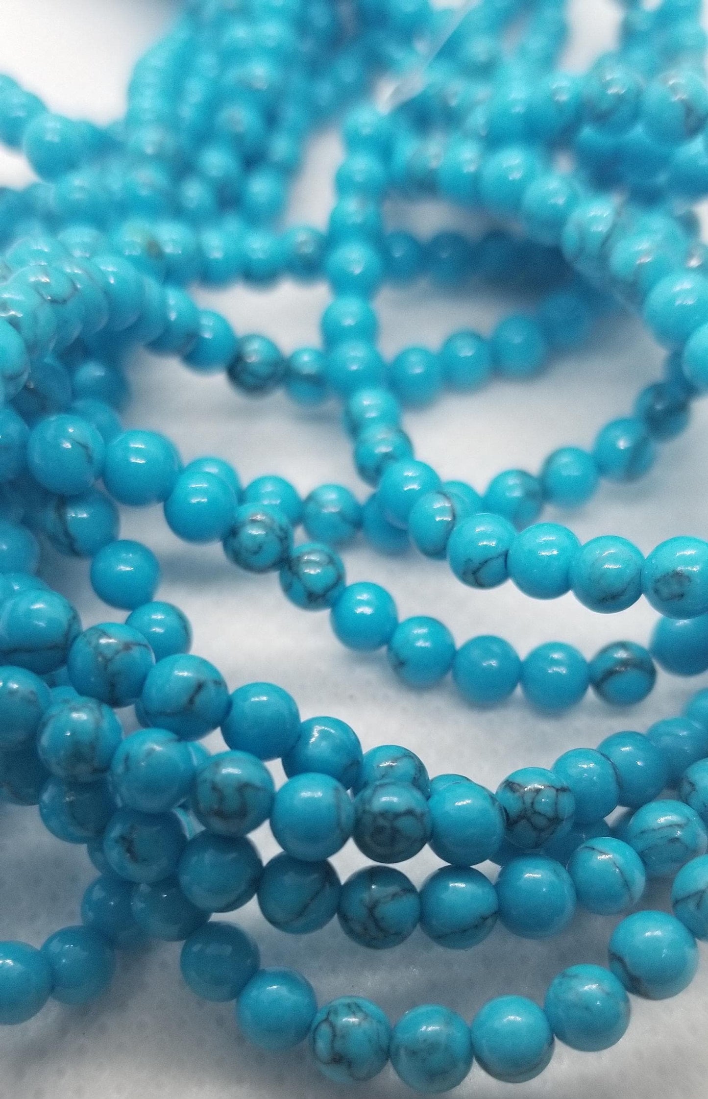 1 strand 4mm Turquoise Beads, Round, Dyed Dark Turquoise, 4mm, Hole 1mm, about 90pcs per strand, Full 16" strand