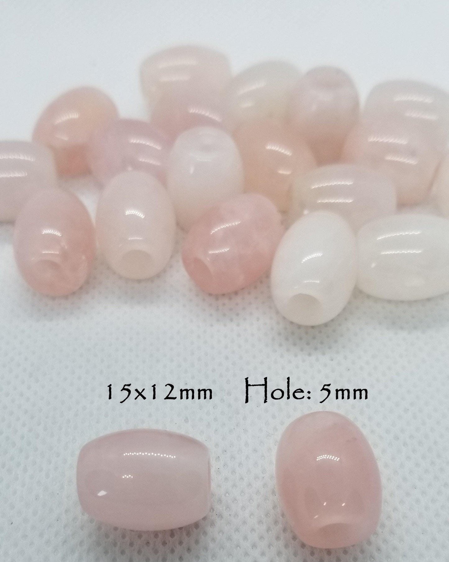 2 pieces Natural Rose Quartz Large Barrel Beads, Large Focal Beads, 15~17x12~13.5mm, Large Hole  4.5~5mm