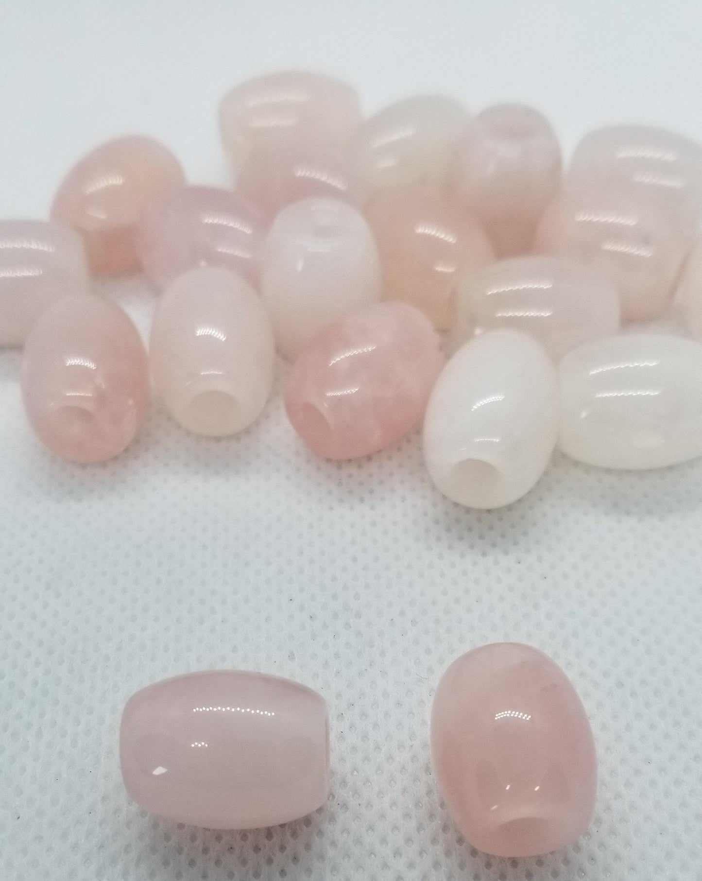 2 pieces Natural Rose Quartz Large Barrel Beads, Large Focal Beads, 15~17x12~13.5mm, Large Hole  4.5~5mm
