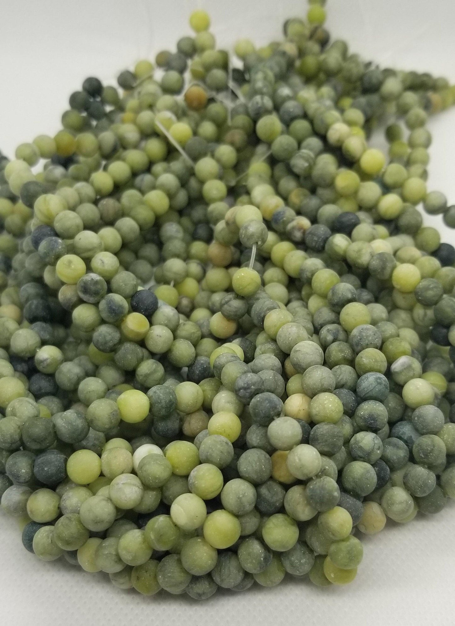 1 strand Natural Chinese Frosted Jade Beads, Round, Matte, 6mm, Hole 1mm; about 60pcs/strand, 15.2", Full strand