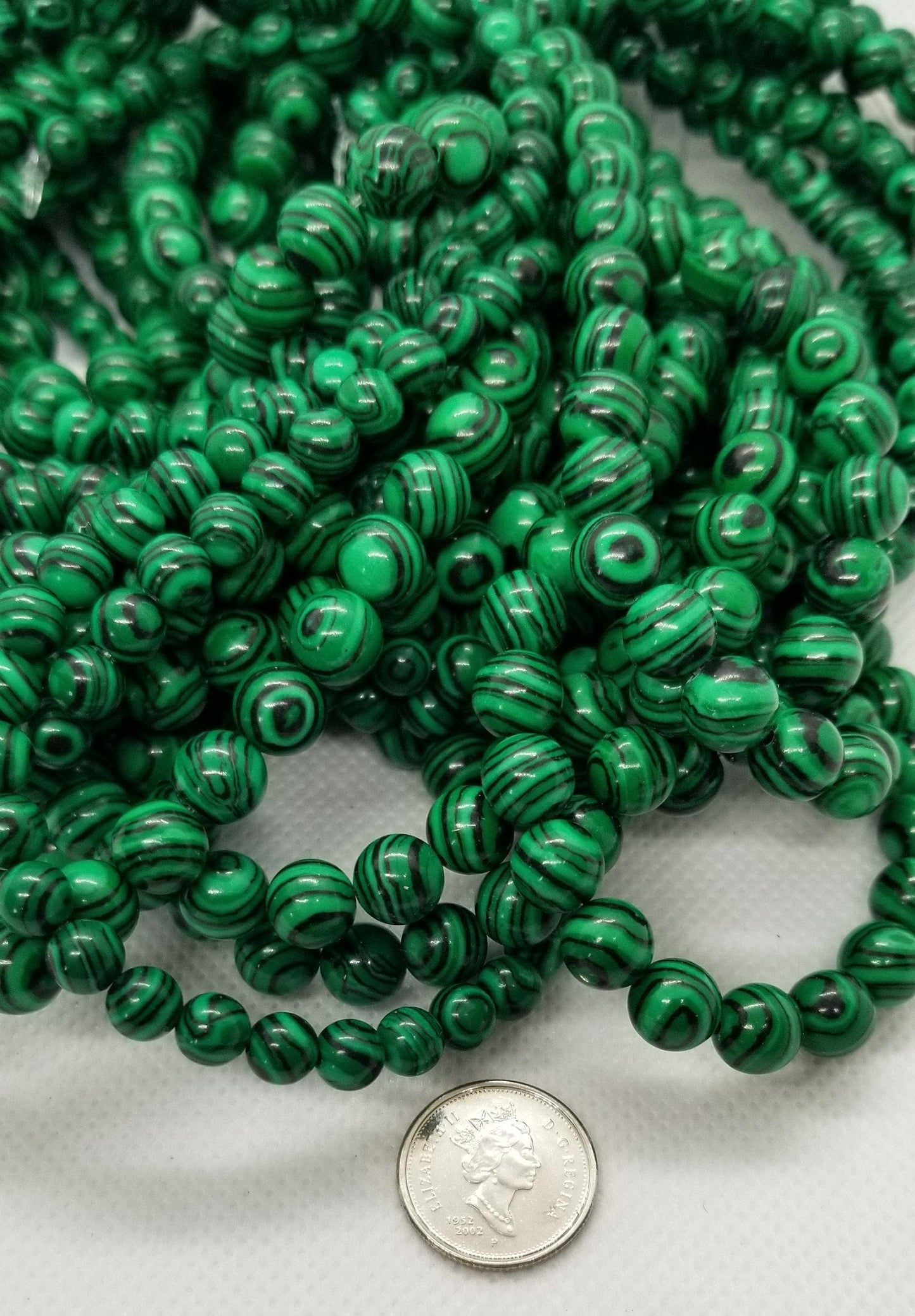 1 Strand Malachite Beads, Dyed, Synthetic, Round, 6mm or 8mm, Hole 1mm, Full Strand approx 15 inches (38 cm), see description for bead count