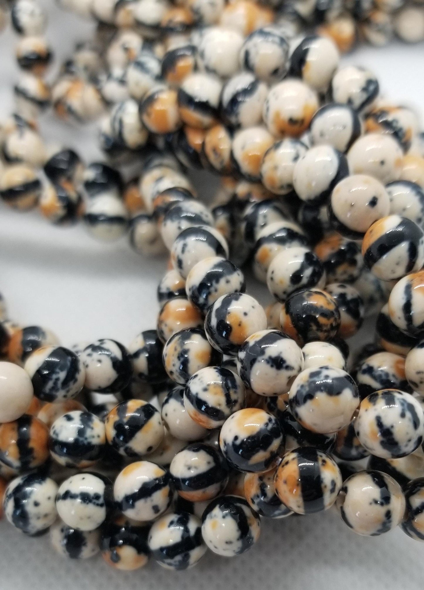 1 strand Ocean White Jade Beads, Unique, Dyed Cream, Rust, Black, Synthetic, Round 6~7mm, Hole 1mm, about 60pcs per strand, Full 15'' strand