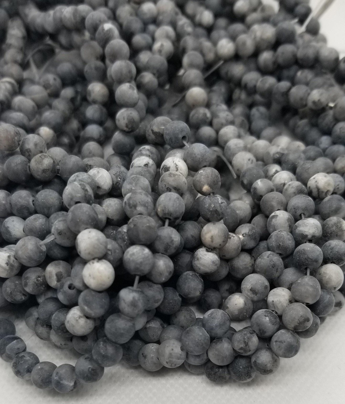 1 strand Natural Black Labradorite Beads, Round, Frosted, Matte Larvikite, 6mm, Hole: 0.8mm; about 55pcs/strand, 14'' Full Strand