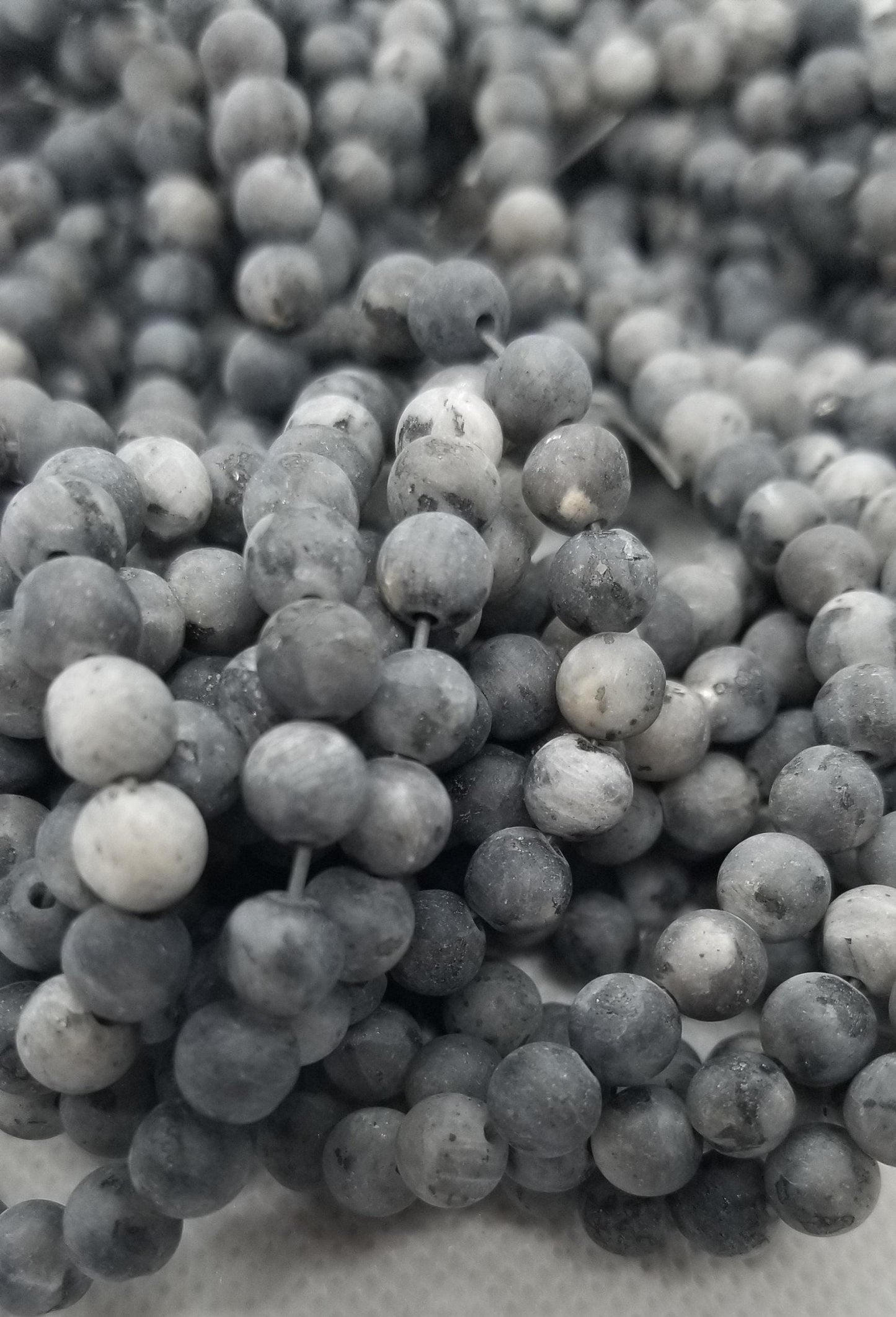 1 strand Natural Black Labradorite Beads, Round, Frosted, Matte Larvikite, 6mm, Hole: 0.8mm; about 55pcs/strand, 14'' Full Strand