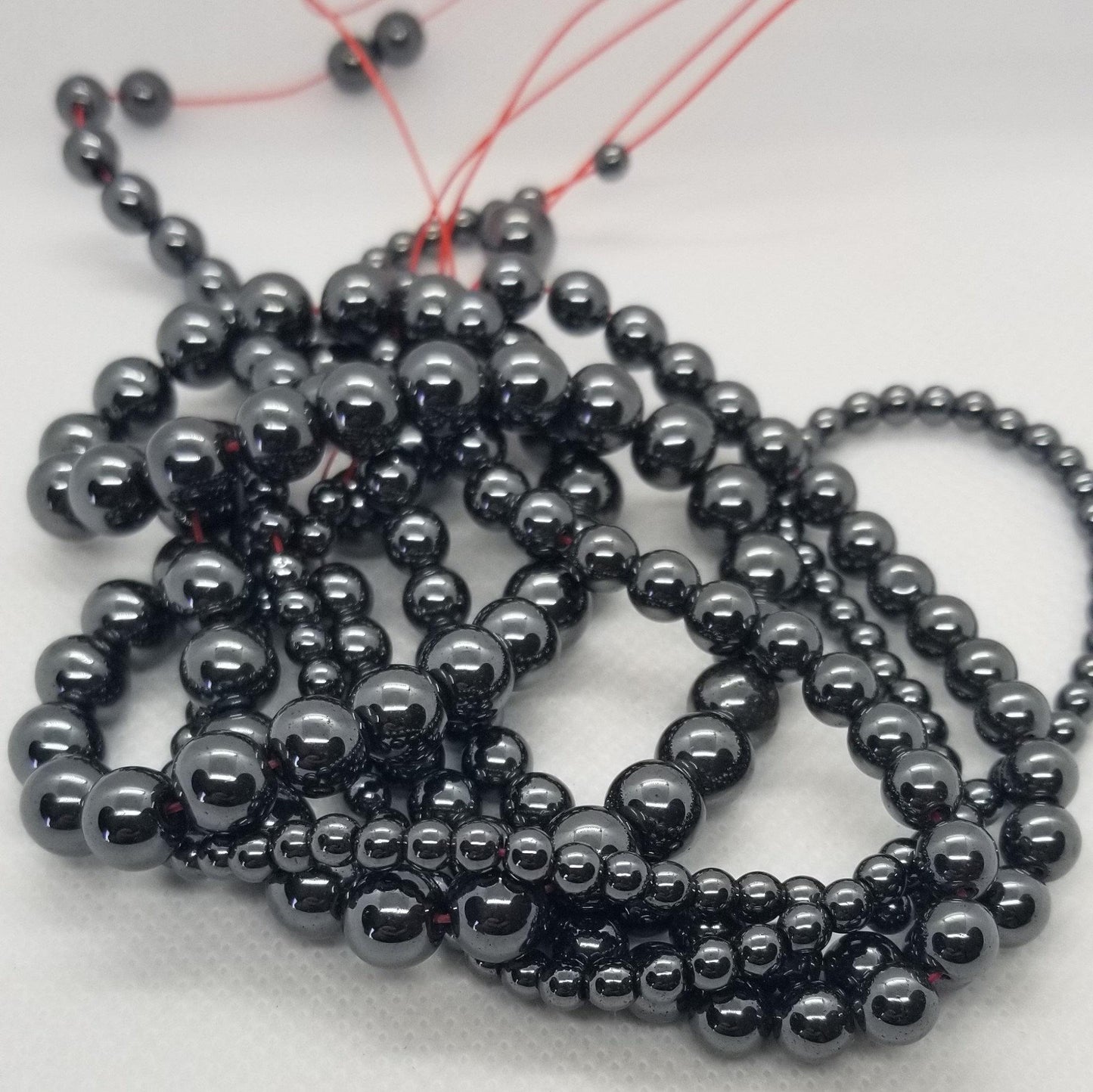 1 strand Round Hematite Beads, Synthetic, Non-Magnetic, Polished, 4mm, 6mm, 8mm, Hole 0.5-1mm, Full Strand, Bead count in description