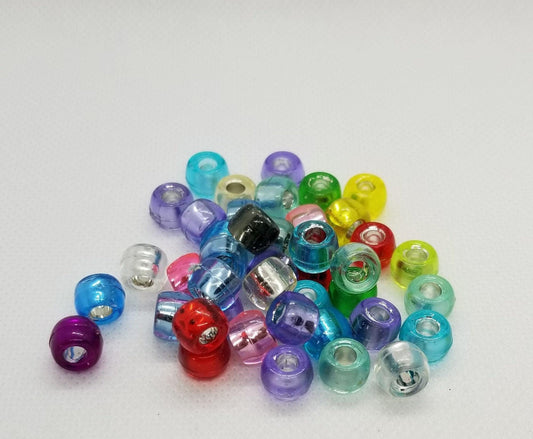 25 pieces Acrylic Barrel Spacer Beads, Imitation Silver Foil Glass, Large Hole, Mixed Colors, 9x6mm, Large Hole 4mm