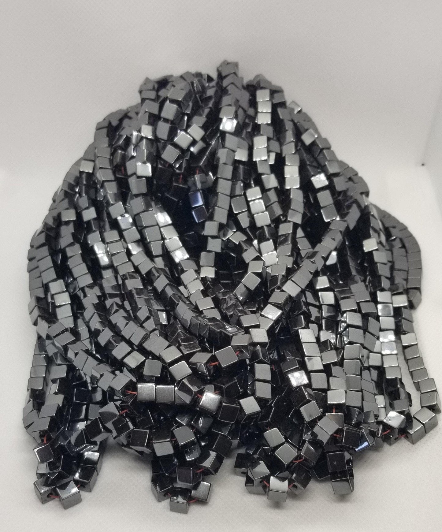1 strand Polished Hematite Cubes, Non-magnetic Synthetic Hematite, Grade A, Cube, Black, 6x6x6mm, Hole 1mm, about 60pcs, Full strand