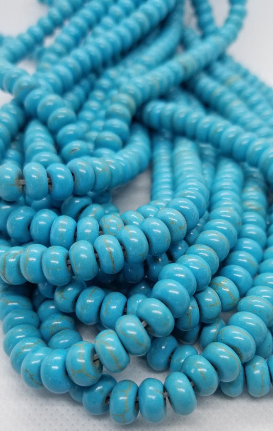 1 strand Turquoise Rondelles, Dyed, Synthetic, Turquoise Beads, 8x5mm, Hole 1mm, about 80pcs/strand, Full 15 inch strand