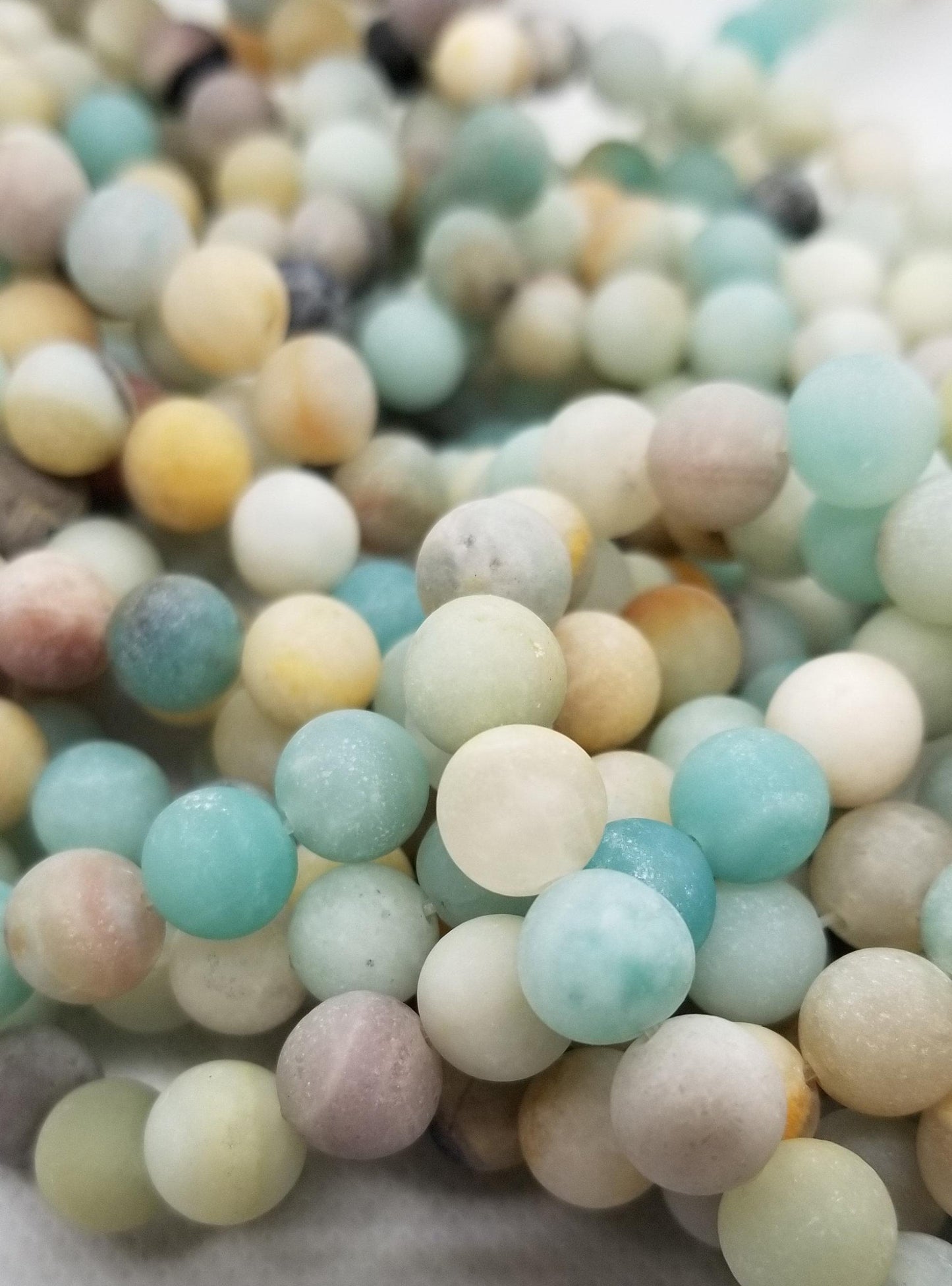 1 Strand Natural Amazonite Beads, Frosted, Matte, Round, 6mm or 8mm, Hole 1mm, Full strand 15 inches(38cm) each, see description for details