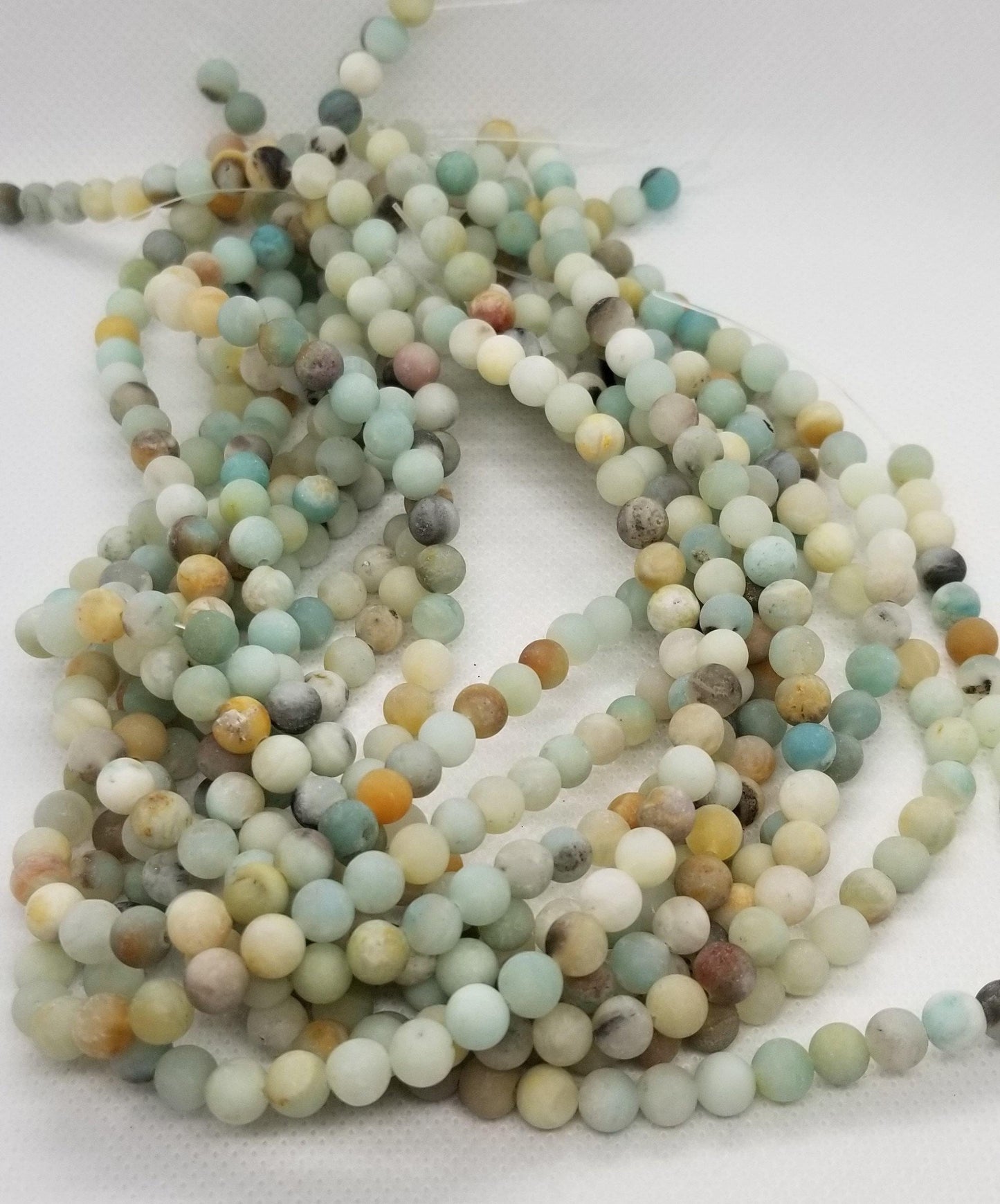 1 Strand Natural Amazonite Beads, Frosted, Matte, Round, 6mm or 8mm, Hole 1mm, Full strand 15 inches(38cm) each, see description for details