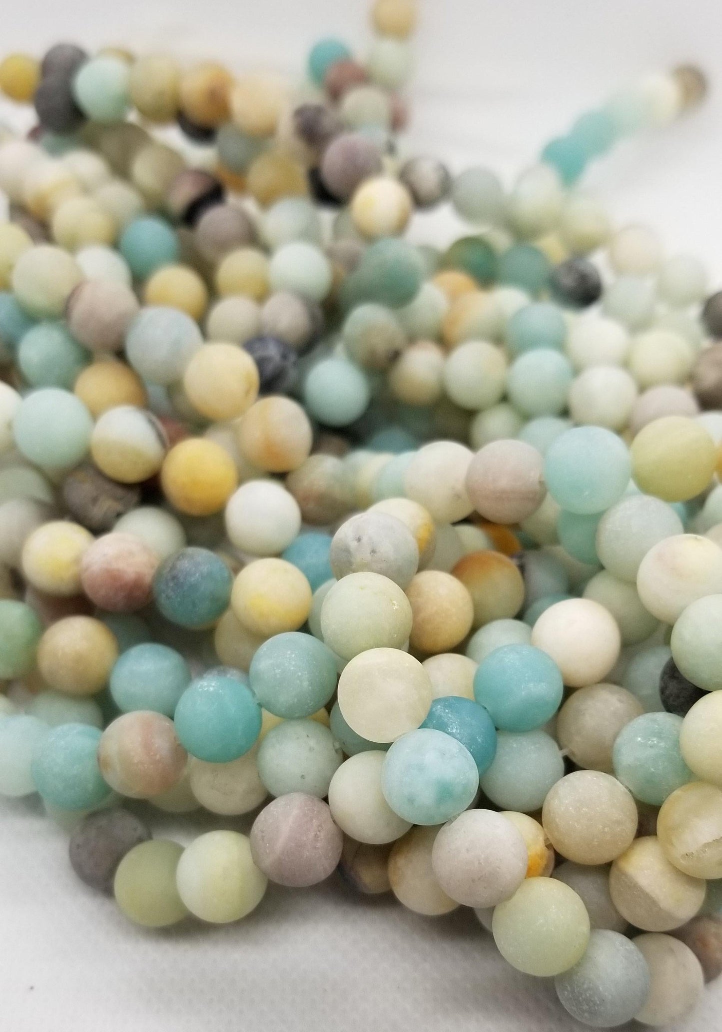 1 Strand Natural Amazonite Beads, Frosted, Matte, Round, 6mm or 8mm, Hole 1mm, Full strand 15 inches(38cm) each, see description for details