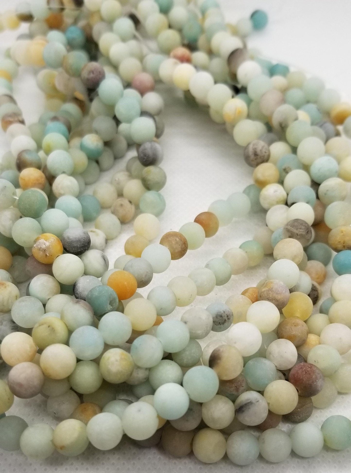 1 Strand Natural Amazonite Beads, Frosted, Matte, Round, 6mm or 8mm, Hole 1mm, Full strand 15 inches(38cm) each, see description for details