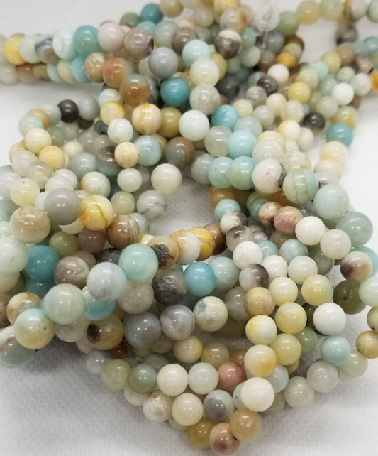 1 Strand Natural Amazonite Beads, Polished, Round, 6mm or 8mm, Hole 1mm, Full strand 15 inches(38cm) each, see description for details
