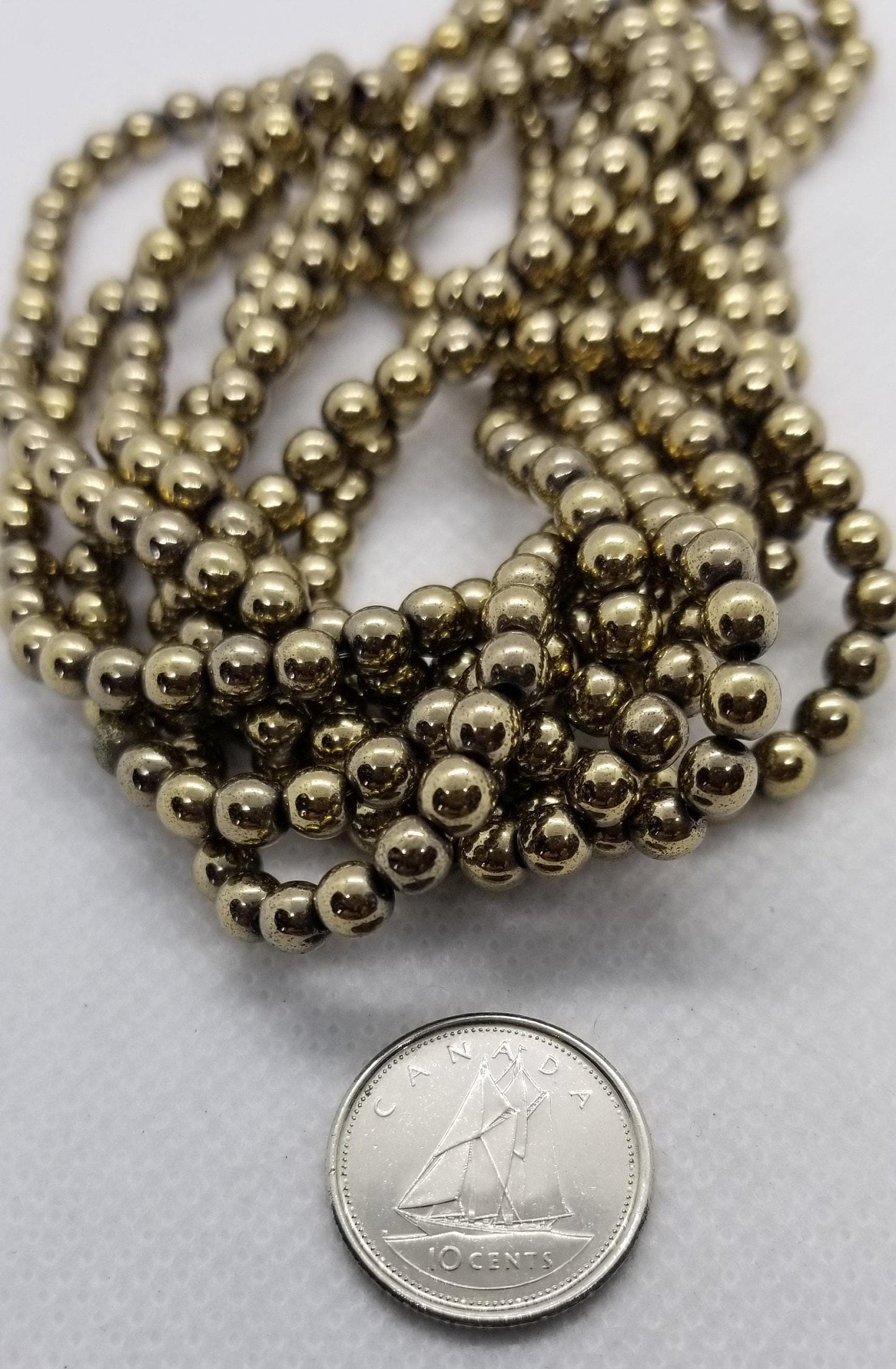 1 strand Round Gold Hematite Spacer Beads, Grade A, Non-magnetic Synthetic, Light Golden Plated, 4-6-8mm, Hole 1mm, Full Strand, see desc
