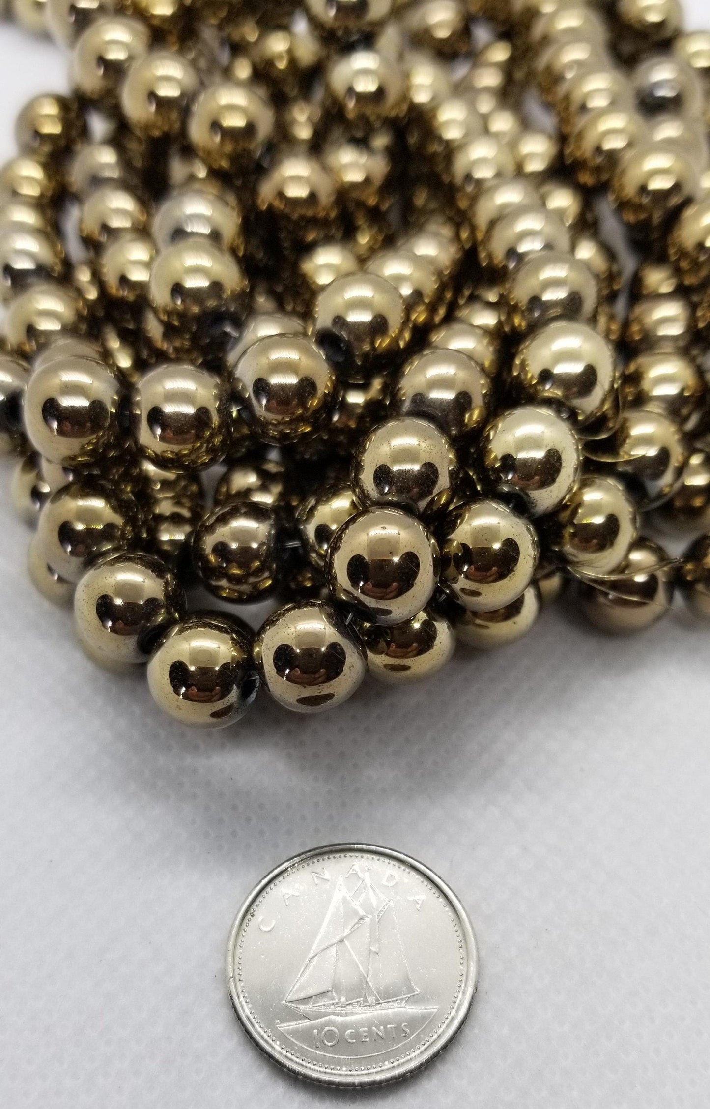 1 strand Round Gold Hematite Spacer Beads, Grade A, Non-magnetic Synthetic, Light Golden Plated, 4-6-8mm, Hole 1mm, Full Strand, see desc