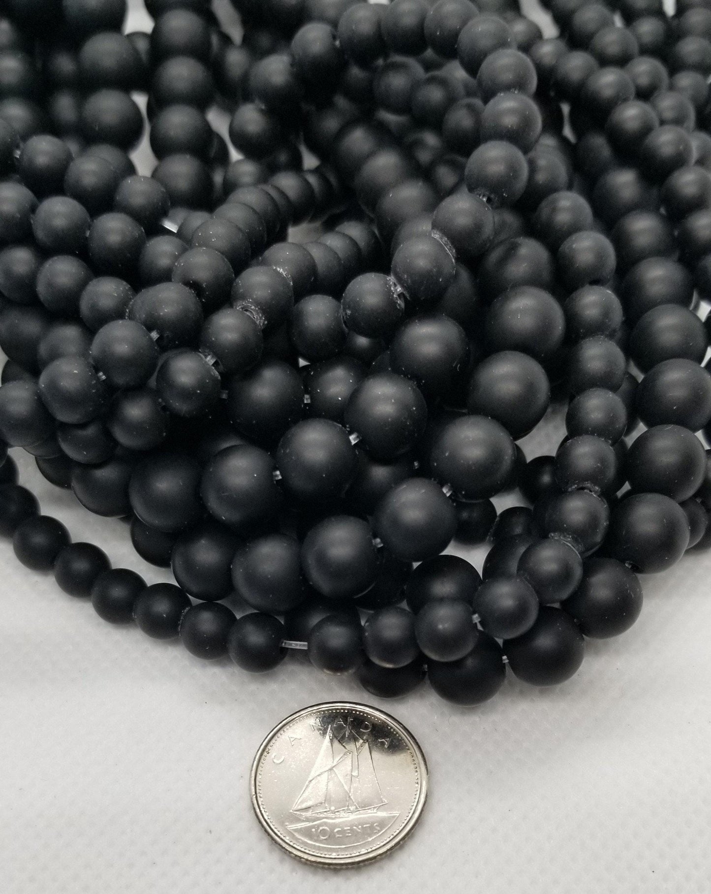 1 strand Matte Black Stone Beads, Dyed, Synthetic, Round, Frosted, 6mm and 8mm, Hole 1mm, Full 15.5 inch strand, Bead count in description