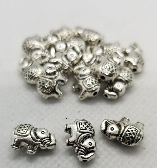 10 pcs Silver Elephant Spacer Bead, Tibetan Style Alloy, Elephant Beads, Antique Silver, 8.5x12x4mm, Hole 1mm, Hole is Nose to Tail