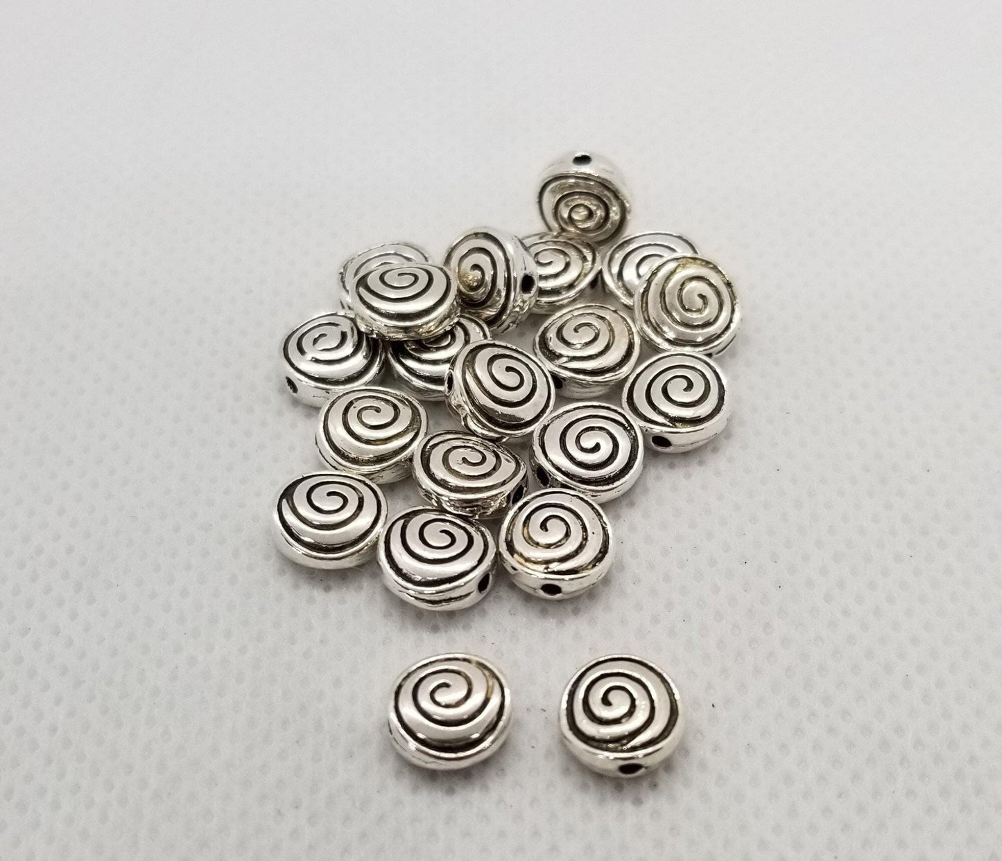 10 pieces Silver Carved Vortex Spacer Beads, Whirlpool, Spiral, Cadmium, Lead Free, Flat Round, Antique Silver, 8x4mm, Hole 1.5mm