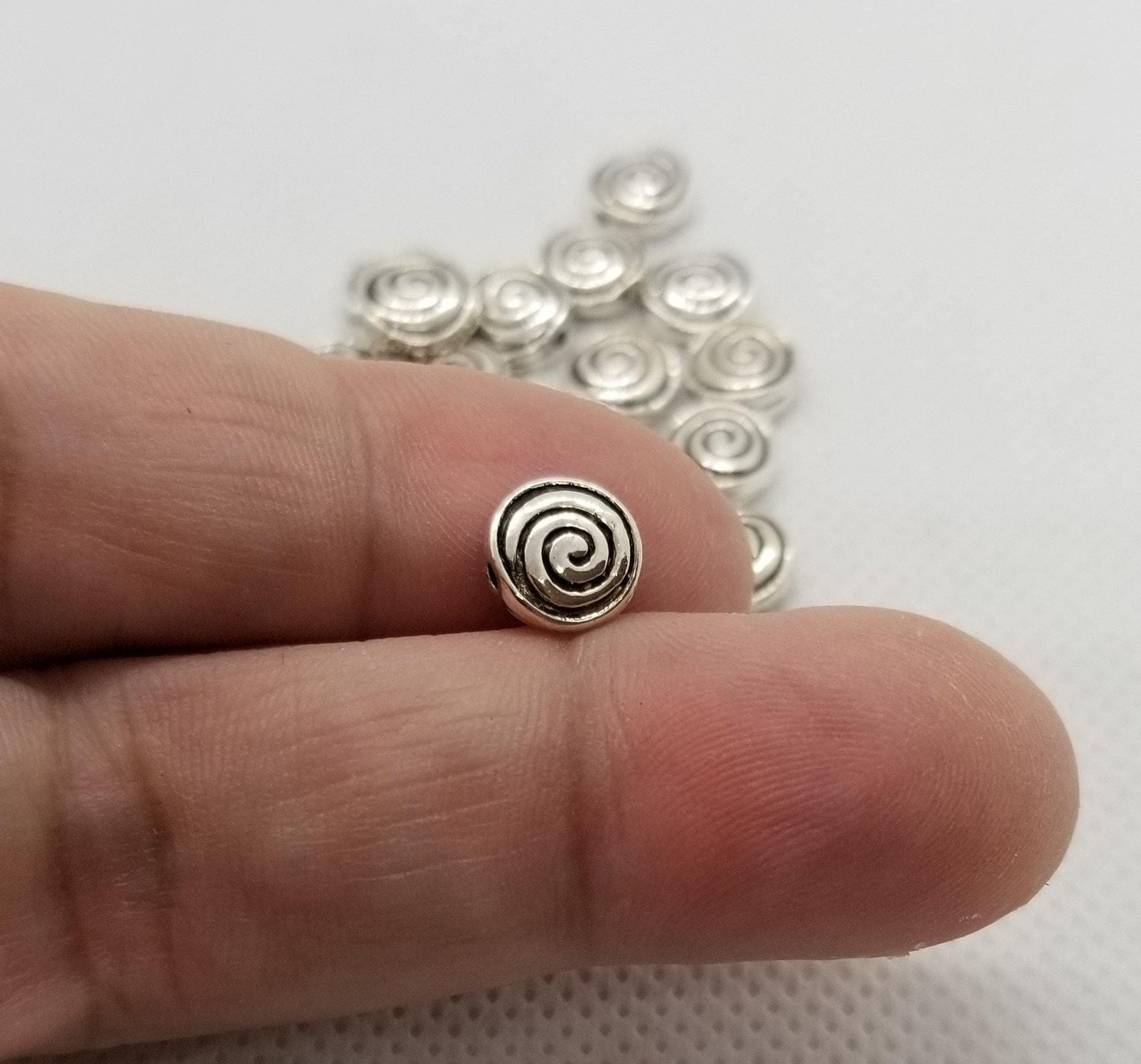 10 pieces Silver Carved Vortex Spacer Beads, Whirlpool, Spiral, Cadmium, Lead Free, Flat Round, Antique Silver, 8x4mm, Hole 1.5mm
