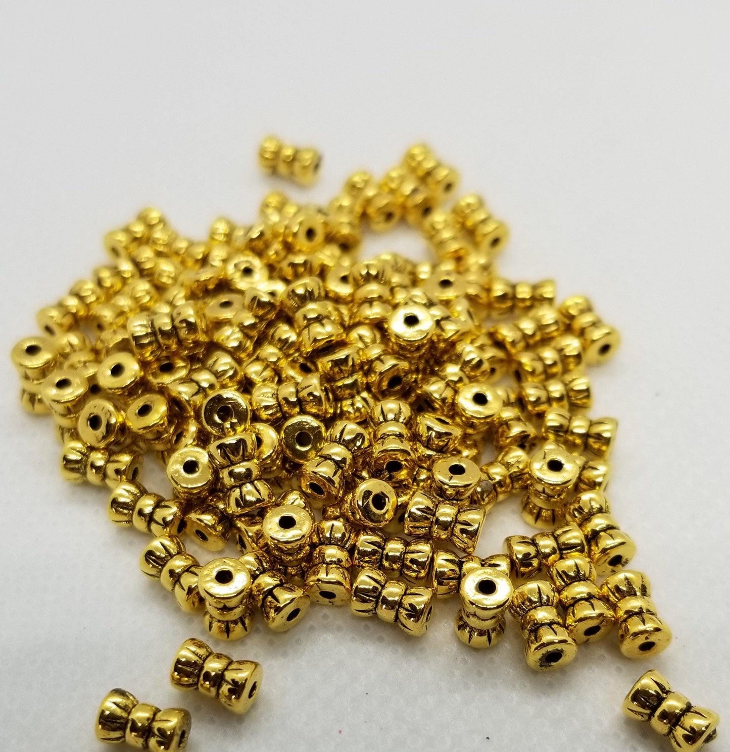 25 pieces Golden Drum Spacer Bead, Tibetan Style Alloy, Antique Golden, Lead, Nickel, Cadmium Free, 6x4mm, hole 1mm