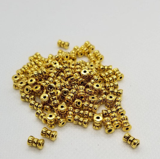 25 pieces Golden Drum Spacer Bead, Tibetan Style Alloy, Antique Golden, Lead, Nickel, Cadmium Free, 6x4mm, hole 1mm
