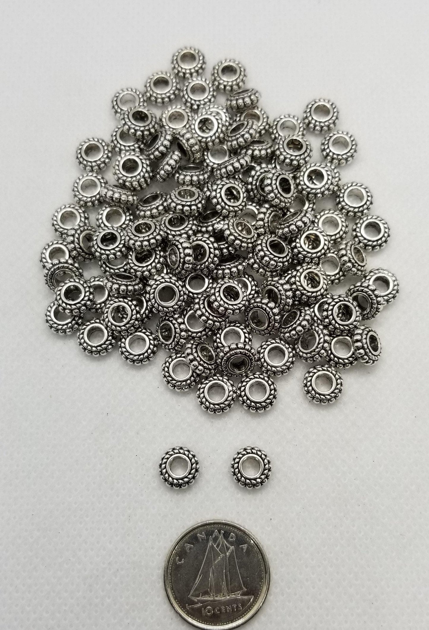 10 pieces Antique Silver Rondelle Spacers, Tibetan Style Alloy, Cadmium, Nickel & Lead Free, approx. 7.5x3~4mm, Large Hole 3mm