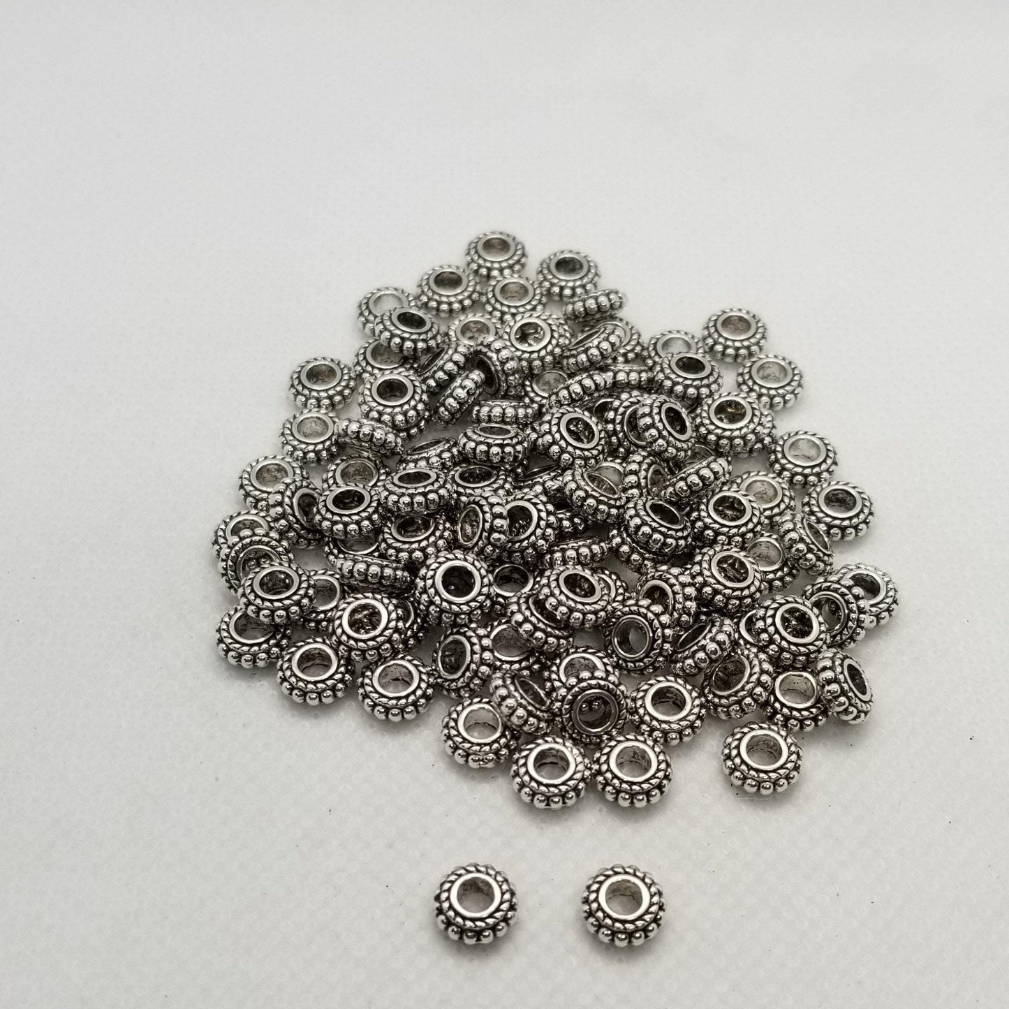 10 pieces Antique Silver Rondelle Spacers, Tibetan Style Alloy, Cadmium, Nickel & Lead Free, approx. 7.5x3~4mm, Large Hole 3mm
