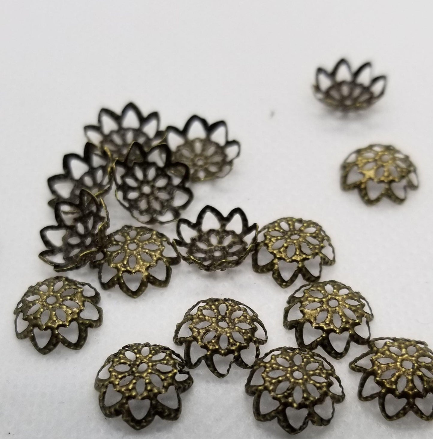 20 pieces Filigree Bronze Bead Caps, Tassel Caps, End Caps, Flower, Nickel Free, Two Tone Antique Bronze, 10mm x 4mm, hole 1mm