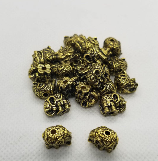 5 pcs Golden Elephant Spacers, Unique Spacer Beads, Tibetan Style Alloy, Antique Golden, 9.5x11.5x7.5mm, Hole: 2mm Top to Bottom