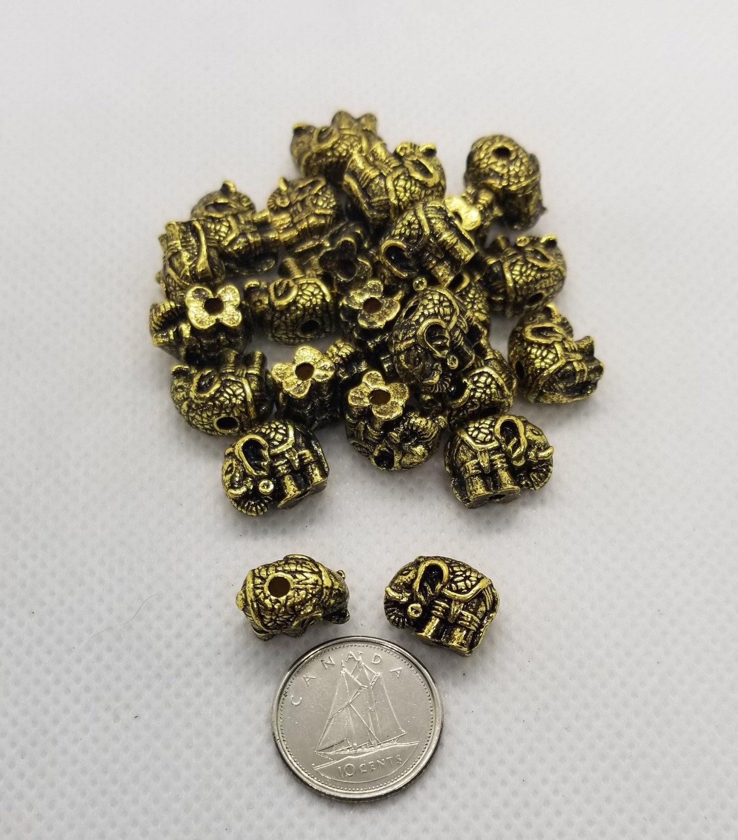 5 pcs Golden Elephant Spacers, Unique Spacer Beads, Tibetan Style Alloy, Antique Golden, 9.5x11.5x7.5mm, Hole: 2mm Top to Bottom