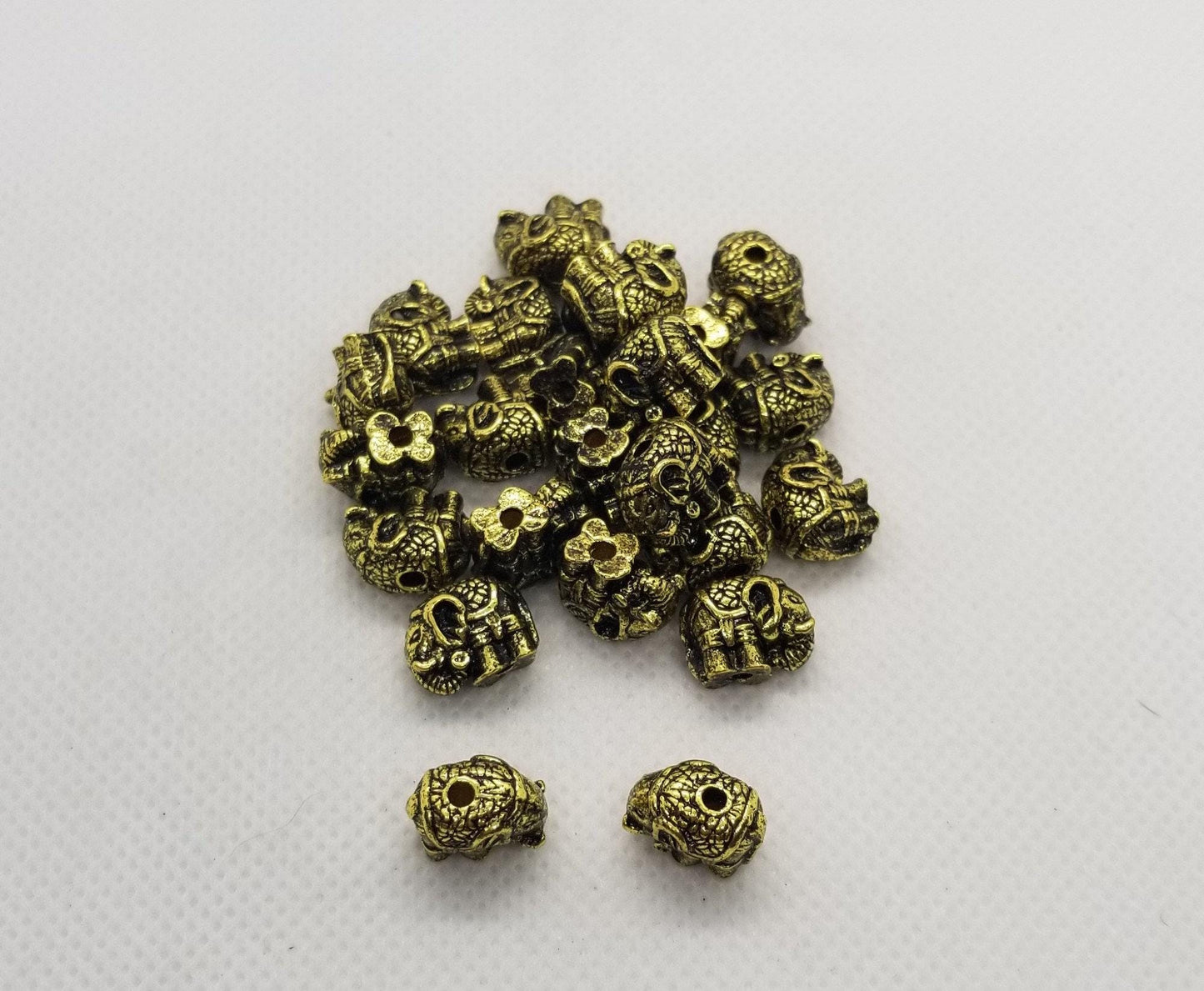 5 pcs Golden Elephant Spacers, Unique Spacer Beads, Tibetan Style Alloy, Antique Golden, 9.5x11.5x7.5mm, Hole: 2mm Top to Bottom