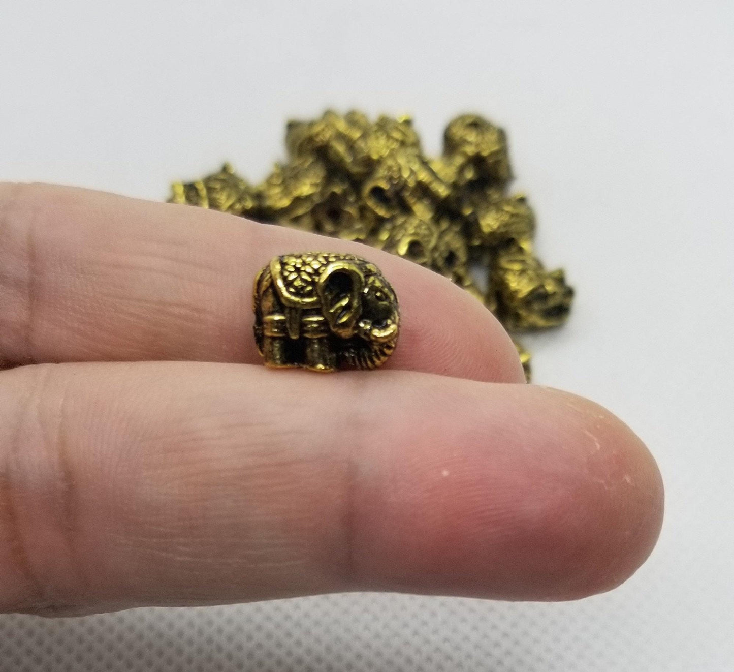 5 pcs Golden Elephant Spacers, Unique Spacer Beads, Tibetan Style Alloy, Antique Golden, 9.5x11.5x7.5mm, Hole: 2mm Top to Bottom